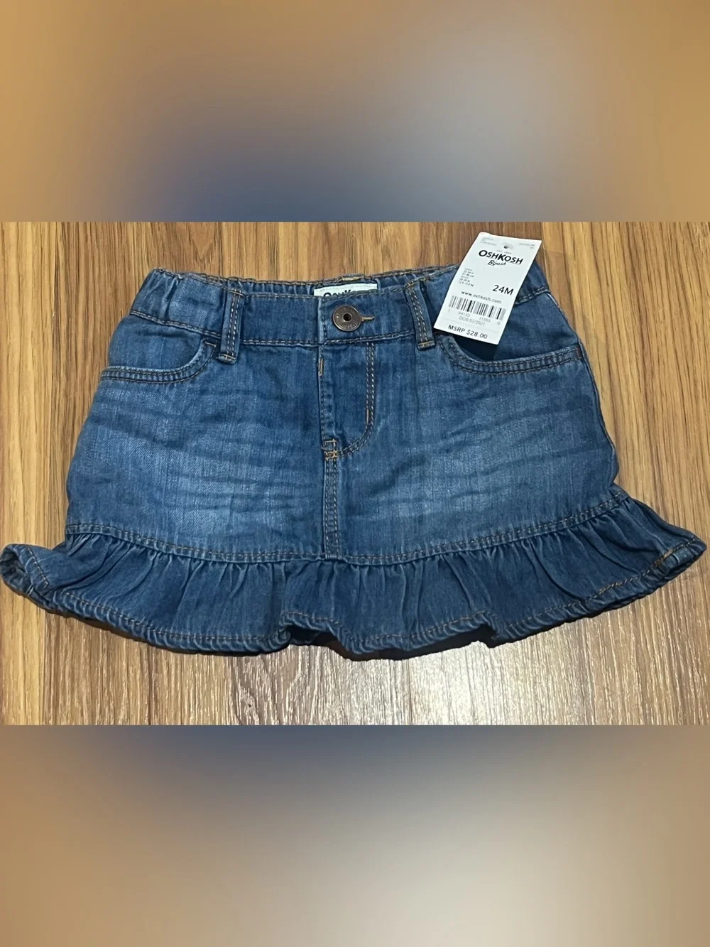 NWT OshKosh B'gosh Toddler Girl Ruffle Denim Skirt Blue Jean Mini Size 24M